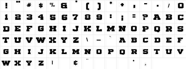 michigan 2 Regular  glyph index