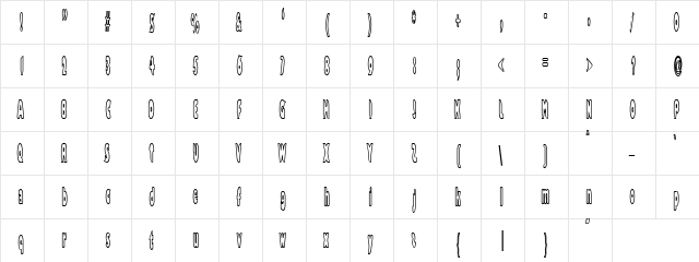 Bazzomba Regular  glyph index