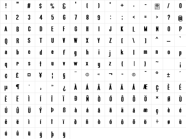 Bluefish IRREGULAR DEMO Regular  glyph index