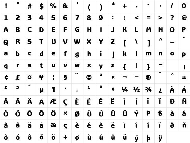 ExpressDecoGothic Regular  glyph index