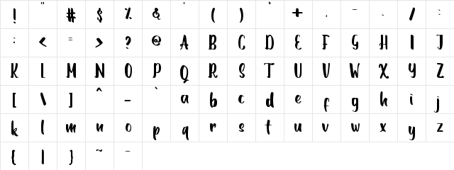 Romanttica Regular  glyph index