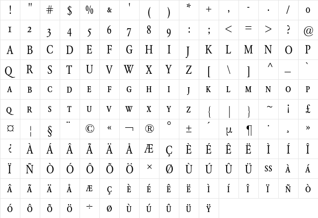 GaramondCondensedExpertBQ Regular  glyph index