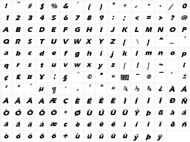 ErgoeMildExtrabold Italic  glyph index