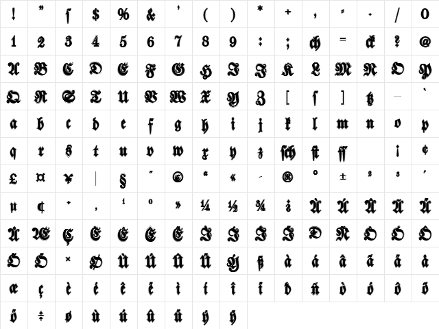 Walbaum-Fraktur Inline Bold  glyph index