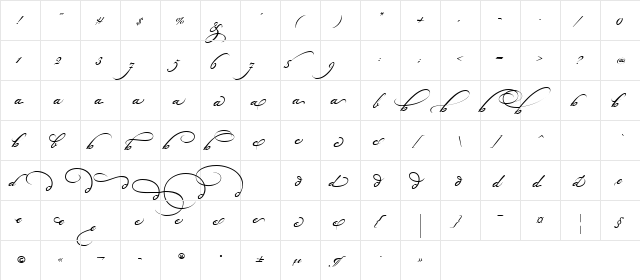 Bickham Script Alt One Regular  glyph index