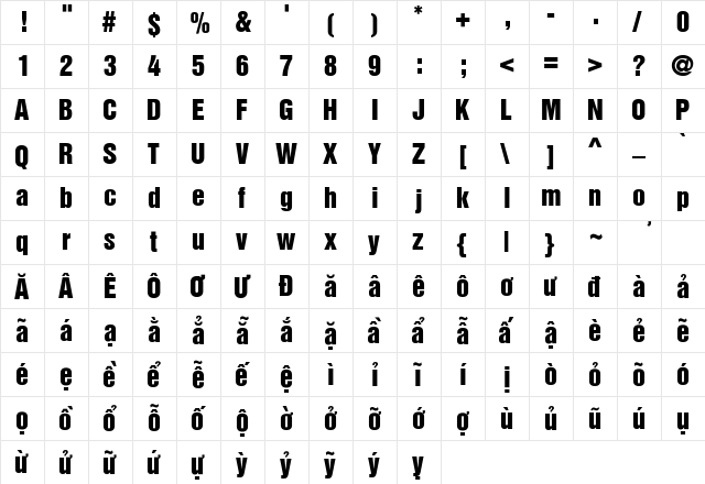 .VnHelvetIns Medium  glyph index