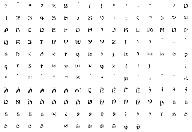 FZ WARPED 12 Normal  glyph index