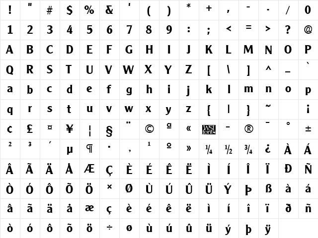 ClearlyGothic Bold  glyph index