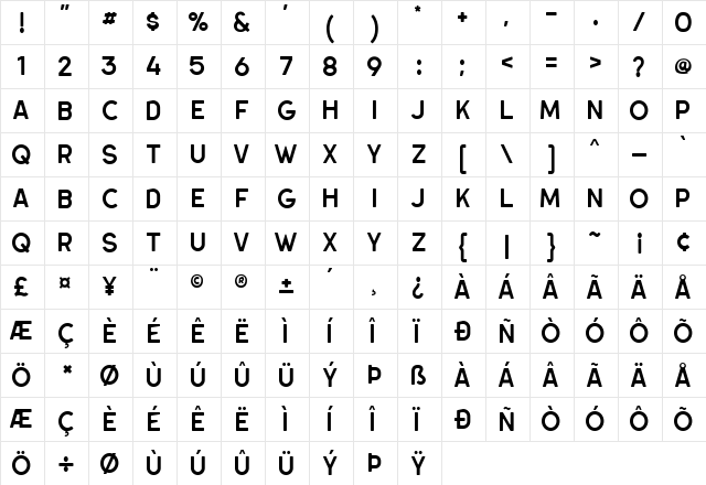 Hillstown Sans Clean  glyph index