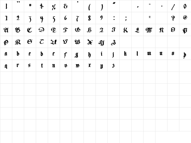 Transylvania 1 Bold  glyph index