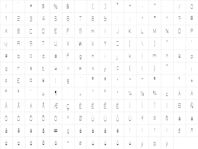 Elgethy Upper Condensed Regular  glyph index
