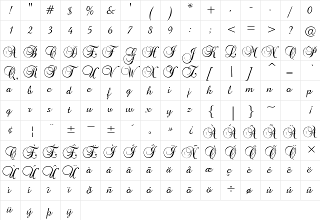 GE Basalt Script Normal  glyph index