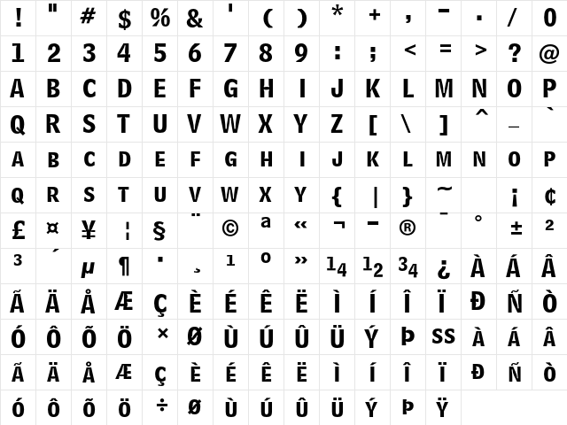Bell Centennial Std Bold Listing  glyph index