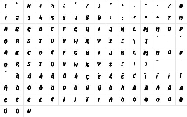 ActionPacked Regular  glyph index