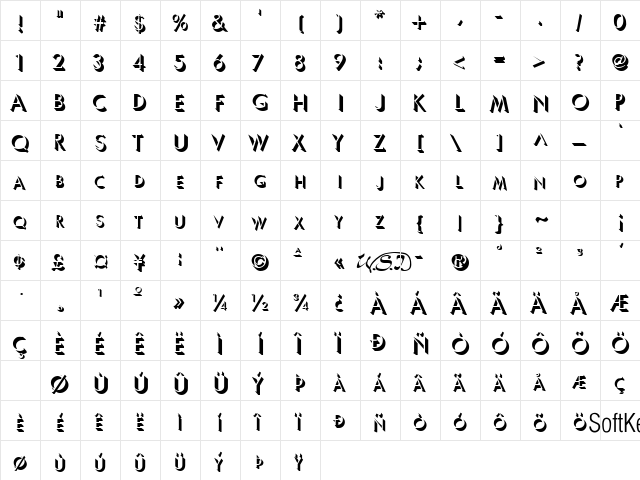 Ultra Shadow Regular  glyph index