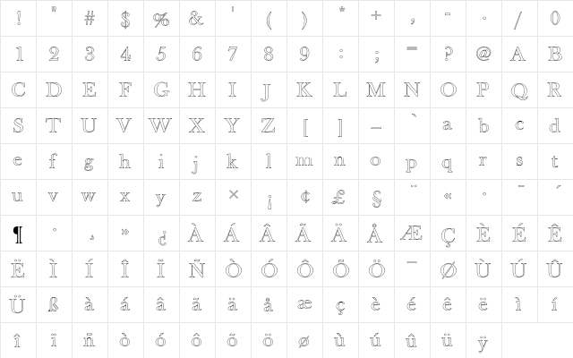 Baskerville Old Face D Ou1 Regular  glyph index