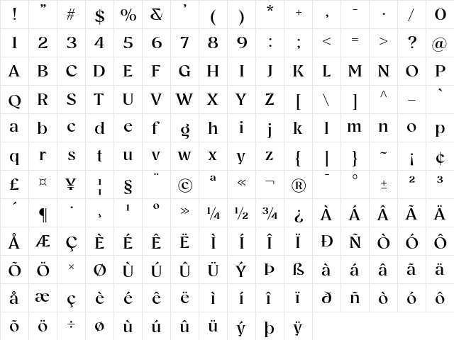 Bovino Trial Regular  glyph index
