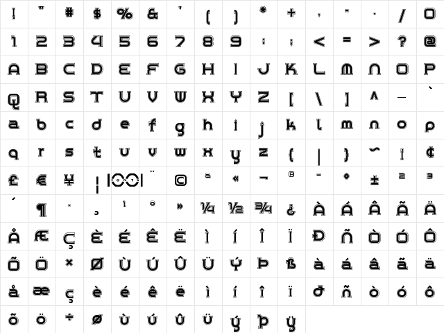 Chrome Yellow Inline NF Regular  glyph index