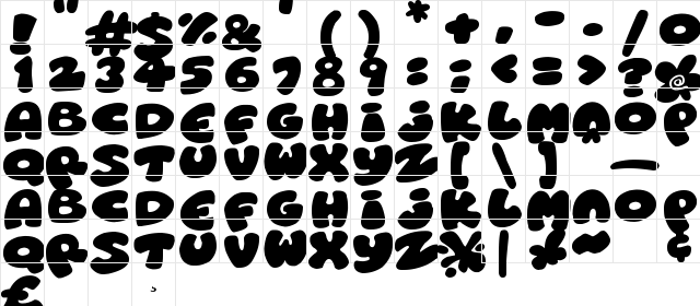 Roundish Toons Regular  glyph index