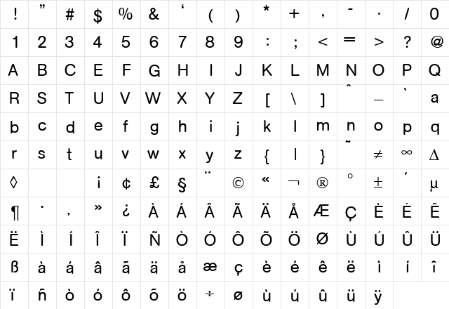 AkzentRounded Regular  glyph index