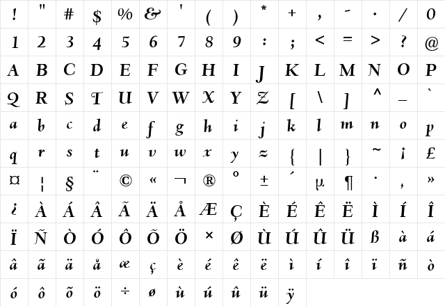 Deepdene BQ ItalicBold  glyph index