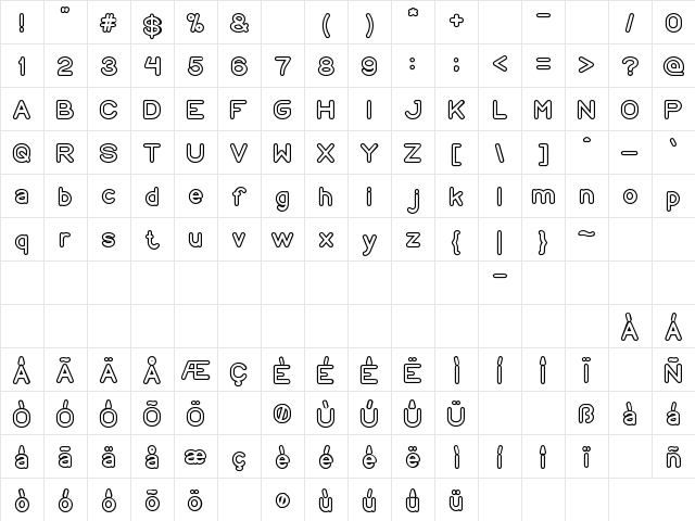 COPY PASTE Regular  glyph index