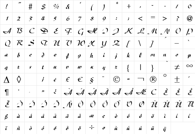 Script-D730 Regular  glyph index