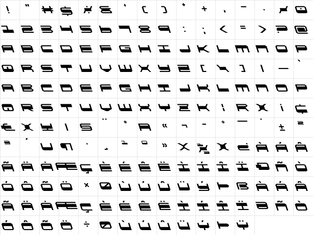 QuickGear Leftalic Italic  glyph index
