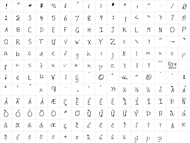 LEHN187 Regular  glyph index