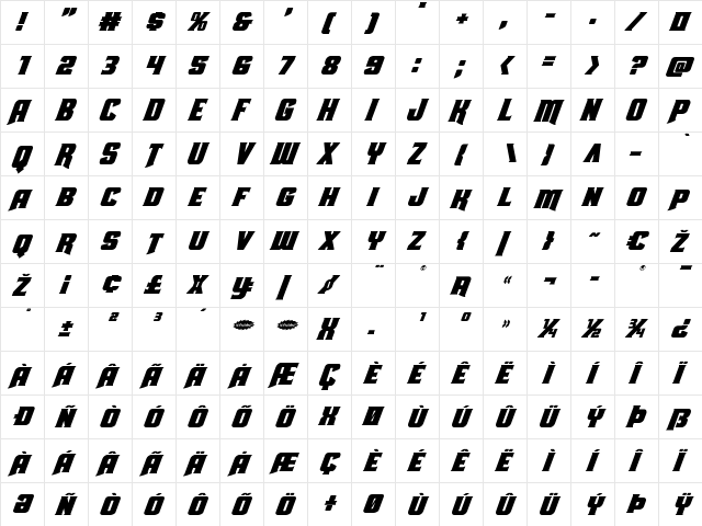 Union Gray Super-Italic Italic  glyph index