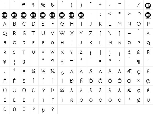 NEOTERIC Bold  glyph index