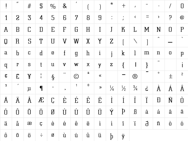 GE Civilized Regular  glyph index
