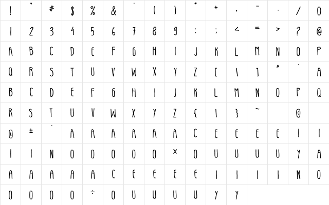 Cute  Bunny Regular  glyph index