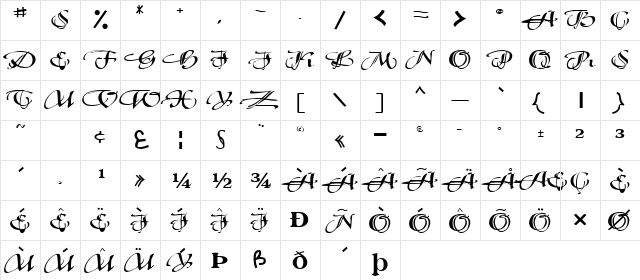 Fresh Regular  glyph index