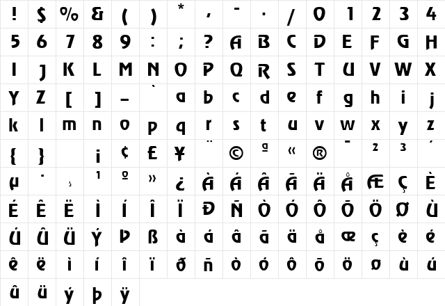 ChorusLineSSK Regular  glyph index