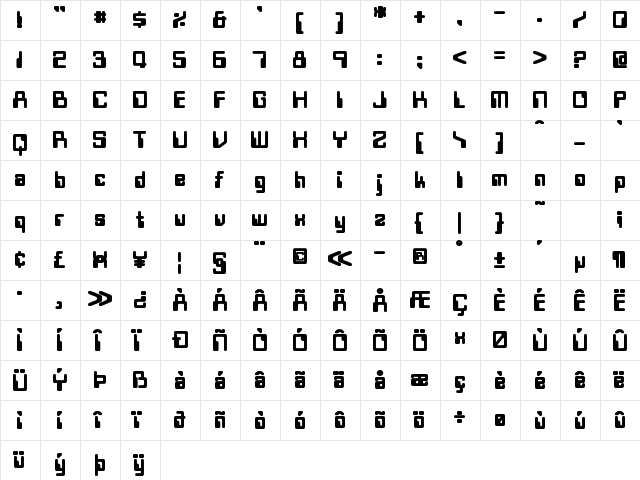 Twobit Bold  glyph index