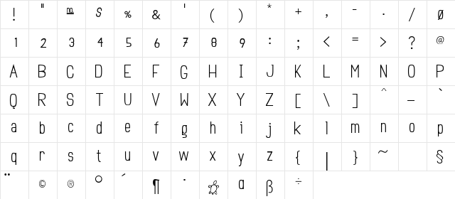 Einzine Regular  glyph index