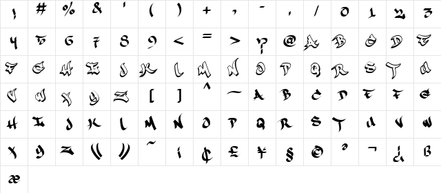 UniWide Regular  glyph index