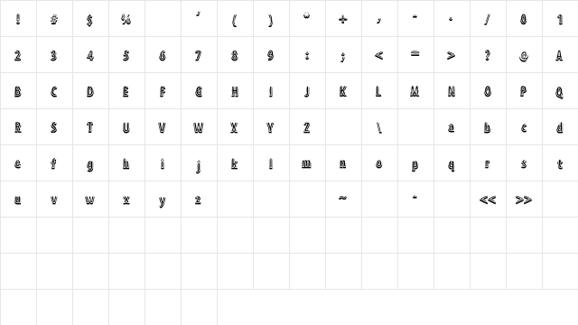 ShadowM Medium  glyph index