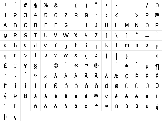 Mister Giacco Bold  glyph index