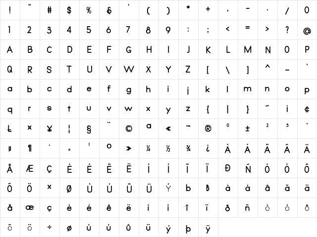 Qualio bold Regular  glyph index