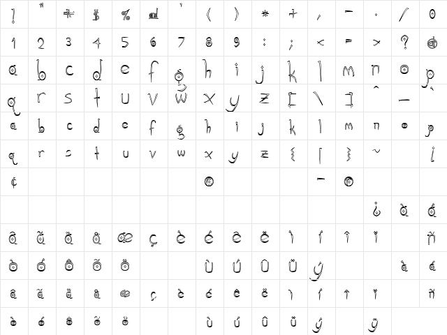 Gothic Hijinx Hollow Regular  glyph index