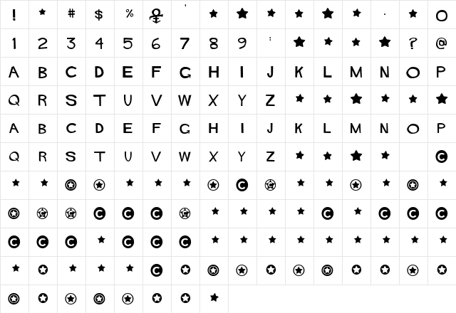 Hitchcock Regular  glyph index