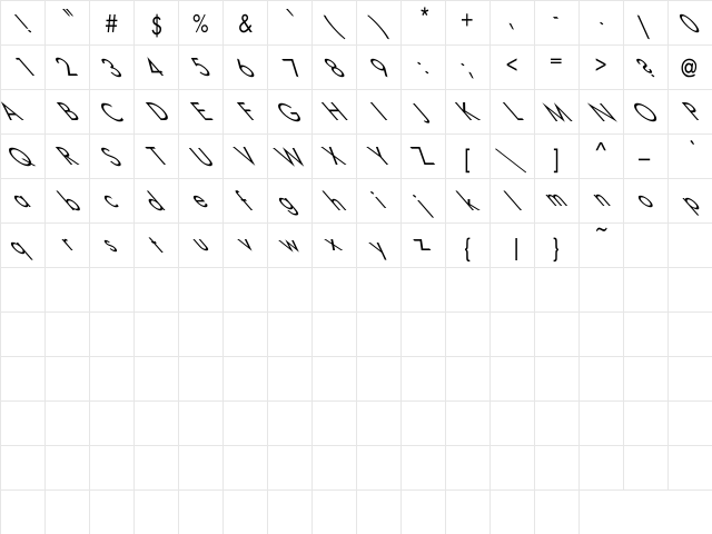 Uphill Regular  glyph index