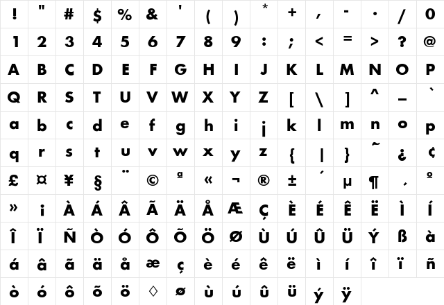 Noisee Regular  glyph index