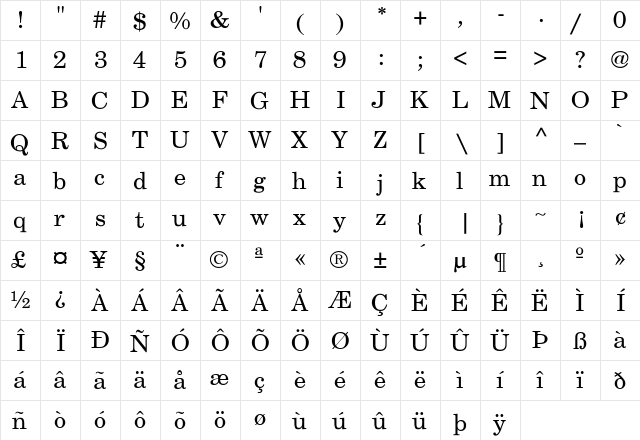BackRoad Light Regular  glyph index
