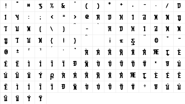 Pleasant Despair Regular  glyph index
