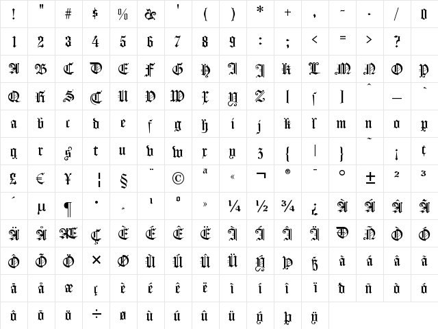 KoenigsbergerGotisch Regular  glyph index