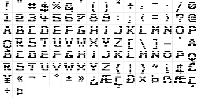 JVNE Wopper'83 Regular  glyph index