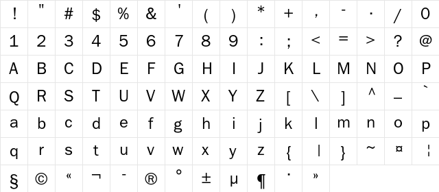 FranklinGothicBookC Regular  glyph index